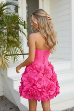 Strapless Corset Mini Dress with 3D Floral Skirt