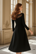 Sheer Illusion Neckline Long Sleeve Midi Dress