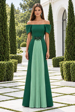 Off-the-Shoulder Column Gown with Pleated Insert