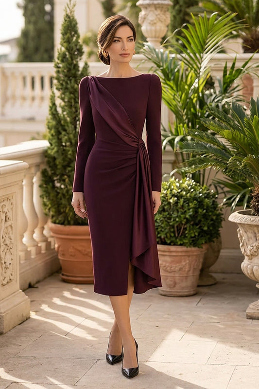 Draped Midi Dress with Asymmetric Sash