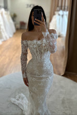 Off-the-Shoulder Lace Mermaid Wedding Dress with Corset
