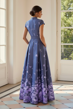 Floral Print A-Line Gown with Cap Sleeves and Pockets