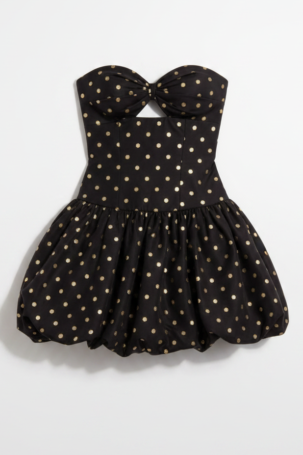 Strapless Polka Dot Bubble Skirt Mini Dress