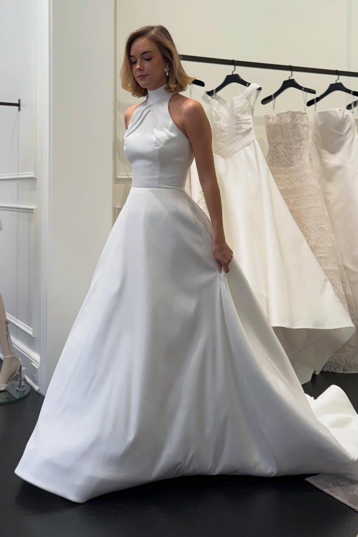 Halter Neck Satin A-Line Wedding Dress with Open Back