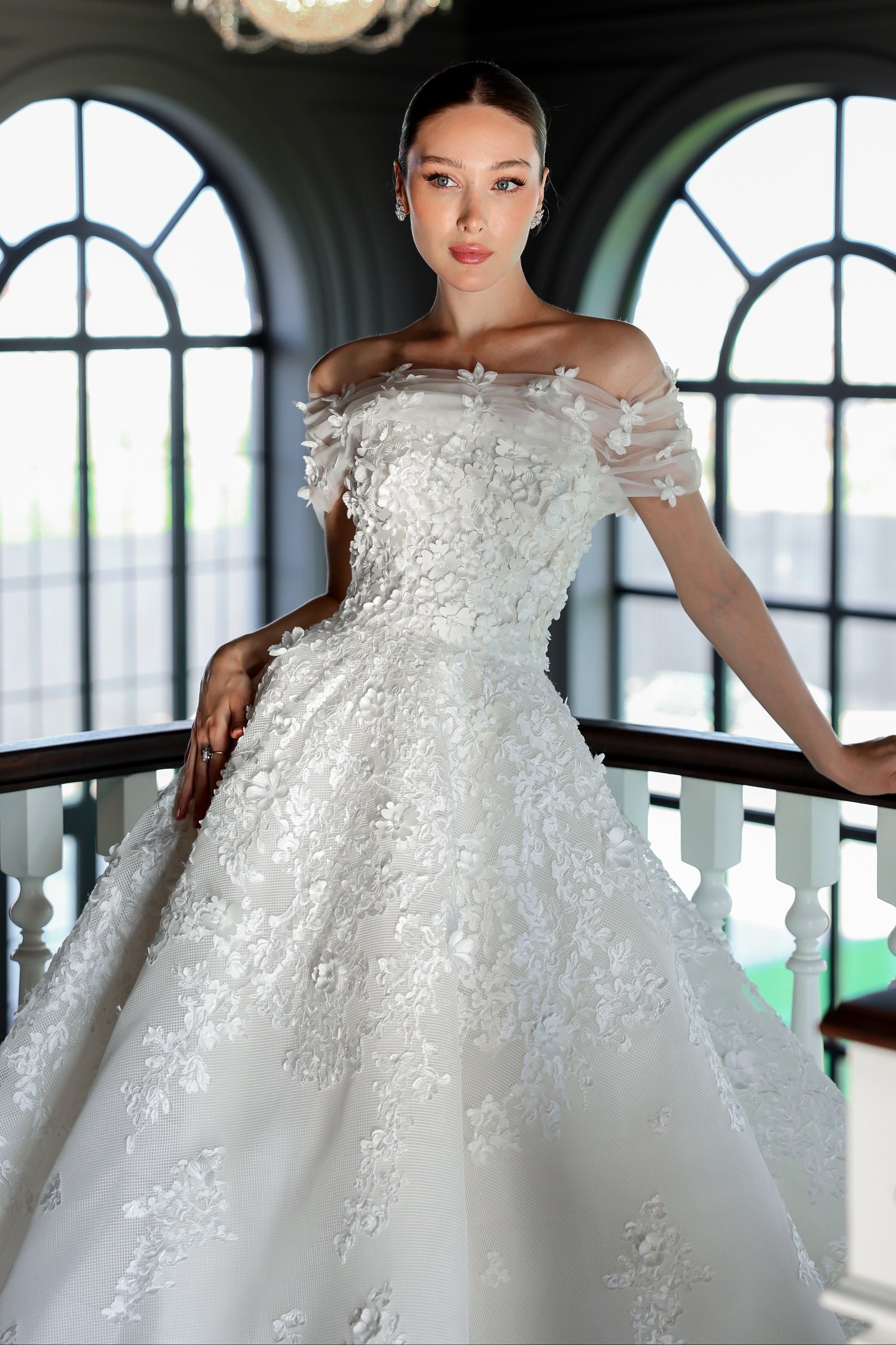3D Floral Off-the-Shoulder Ball Gown