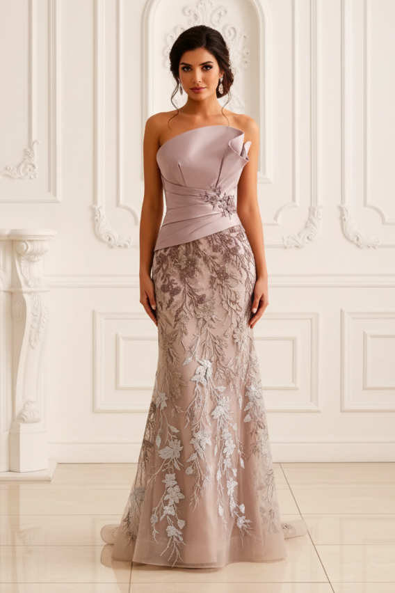 Strapless Lace Mermaid Evening Gown