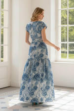 Floral Jacquard Maxi Dress with Tiered Skirt