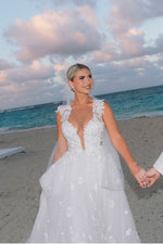 Plunging V-Neck Lace Applique A-Line Wedding Dress
