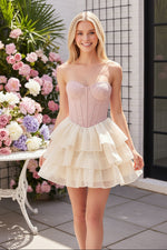 Corset Bodice Tiered Ruffle Organza Mini Dress