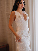 3D Floral Applique Lace-Up Formal Gown
