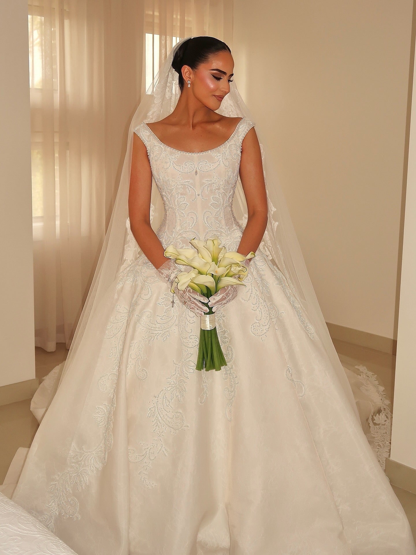 Embroidered Lace Corset Ball Gown Wedding Dress