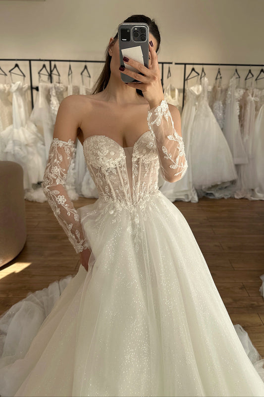 Sweetheart Corset A-Line Wedding Dress with Sleeves