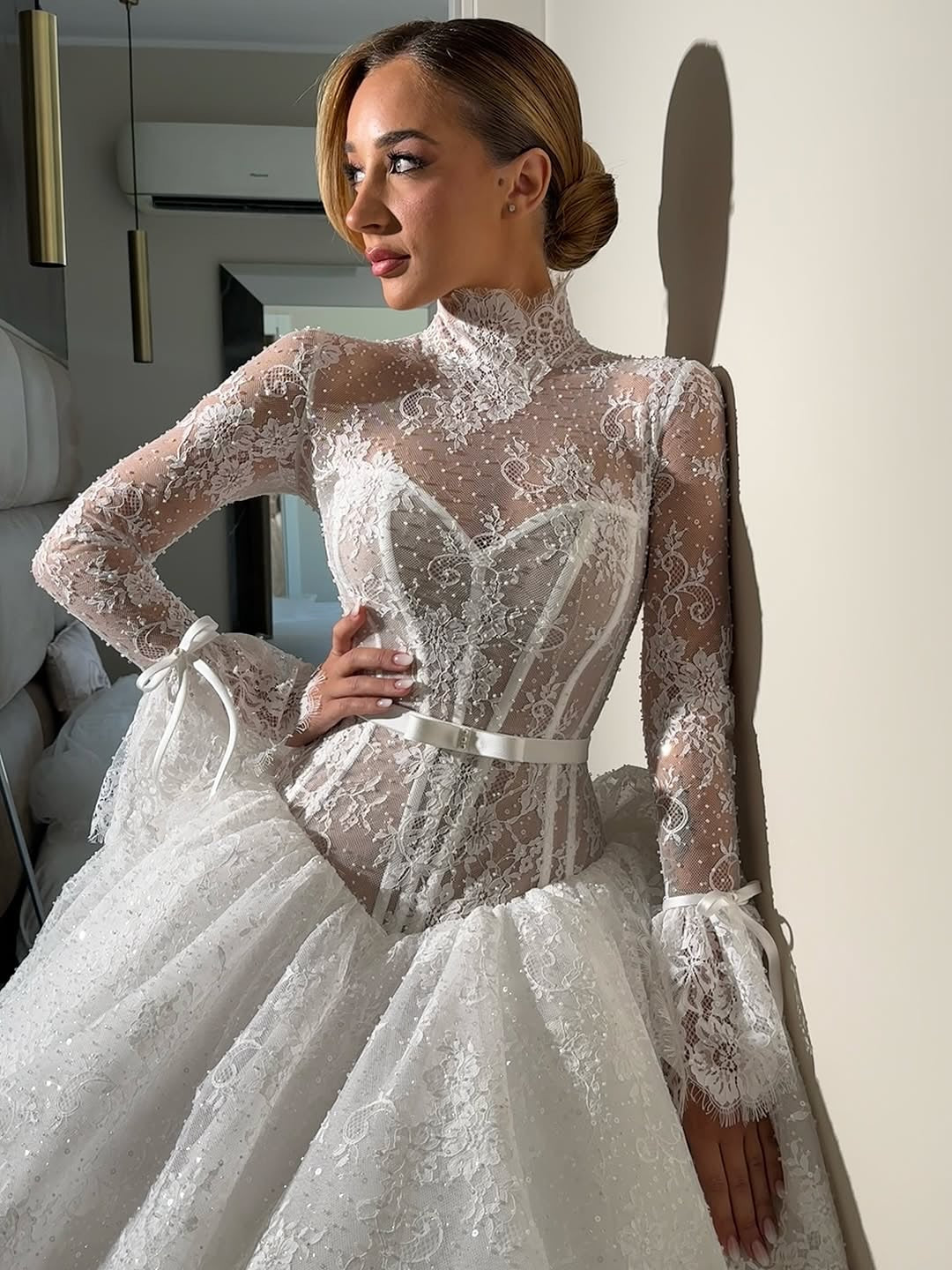 High Neck Lace Ball Gown Wedding Dress