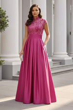 Embroidered High Neck A-Line Evening Gown