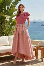 Shoulder Bow High-Low Formal Dress with Pockets