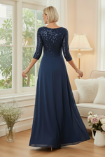 Sequined V-Neck Gown with Ruched Side Draping