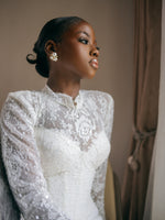 Lace High-Neck Mermaid Wedding Dress with Corset Back