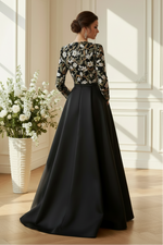 Long Sleeve Floral Embroidered A-Line Evening Gown