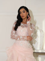 Illusion Lace Long Sleeve Ruffle Gown