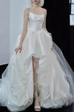 Strapless High-Low Tulle Ball Gown Wedding Dress