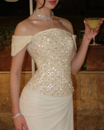 Off-the-Shoulder Beaded Corset Evening Gown