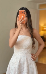 Strapless 3D Floral Applique Midi Dress