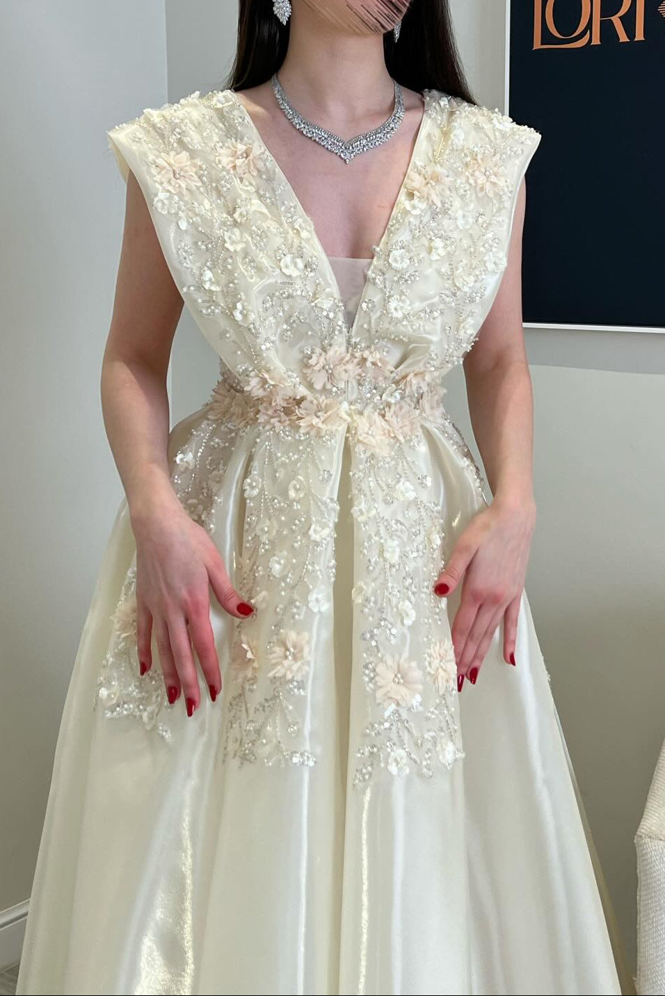 Floral Applique V-Neck A-Line Formal Gown