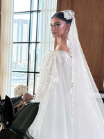 Lace Applique Off-the-Shoulder Cape Wedding Dress