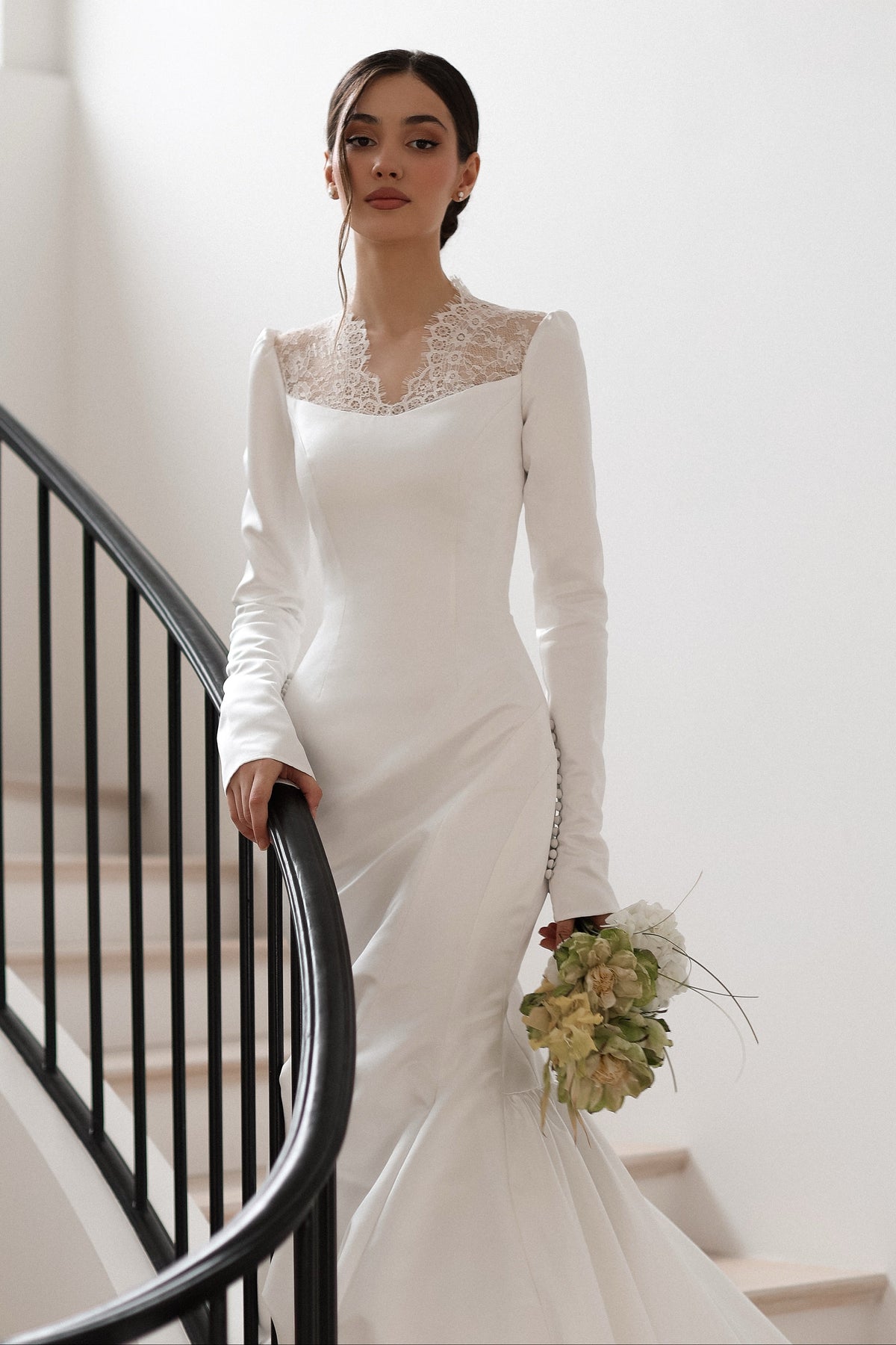 Lace Illusion Mermaid Wedding Dress with Sleeves