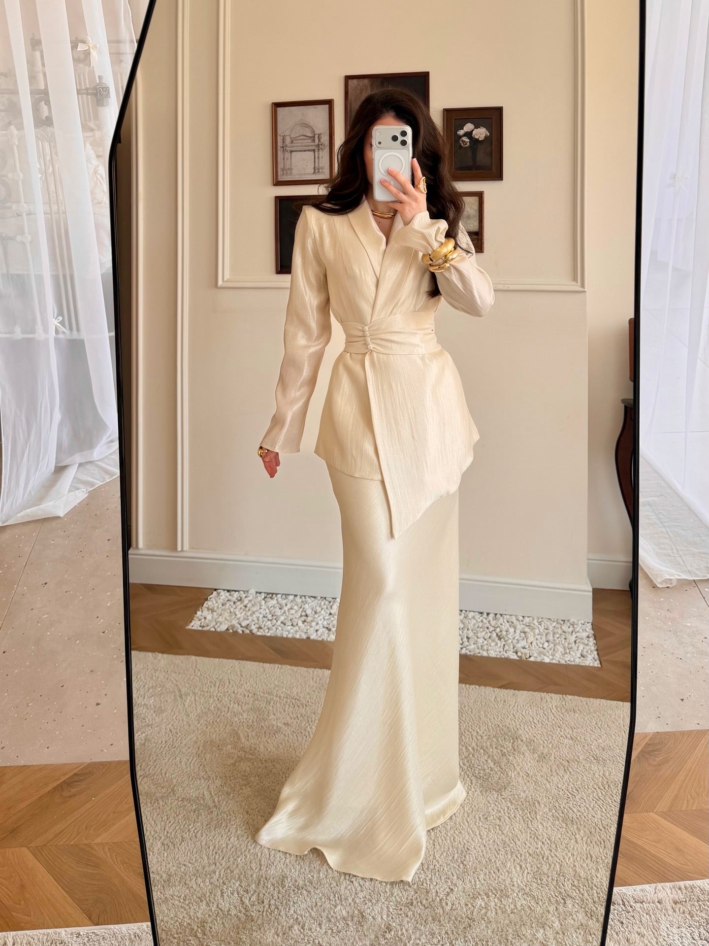 Elegant Two-Piece Blazer Jacket and Maxi Skirt Set