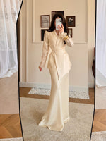 Elegant Two-Piece Blazer Jacket and Maxi Skirt Set