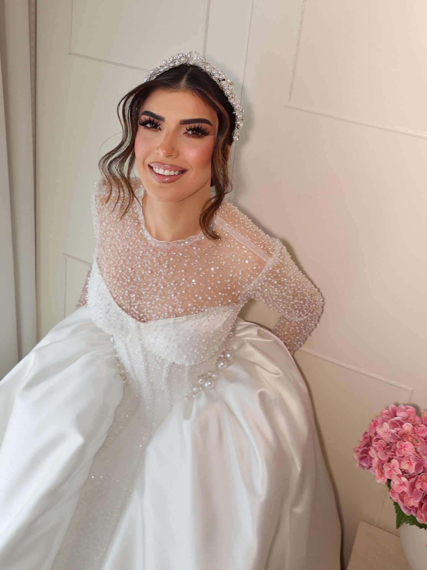 Illusion Sleeve Ball Gown Wedding Dress with Corset Bodice
