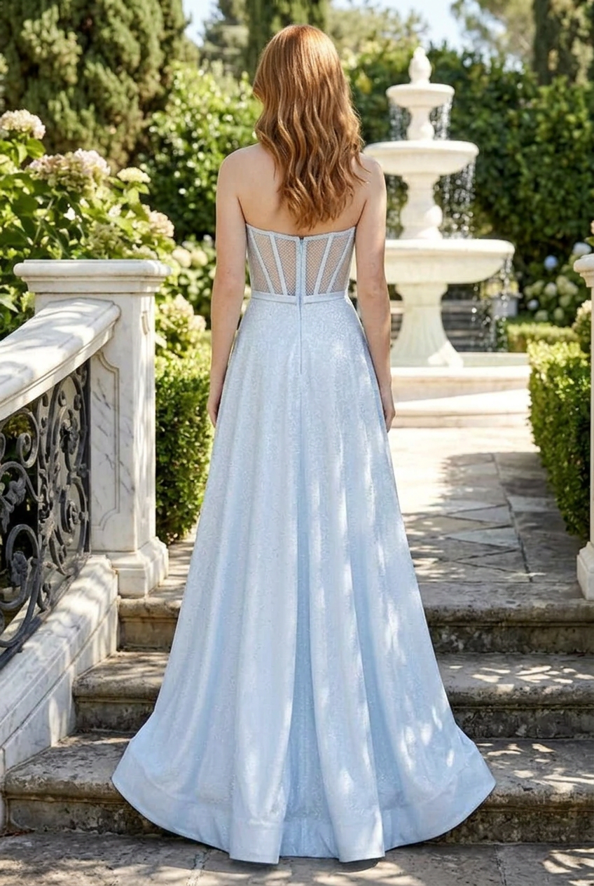 Strapless Corset Gown with Bow and Slit