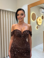 Off-the-Shoulder Beaded Lace Corset Gown