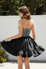 Strapless Beaded Corset Taffeta Mini Dress