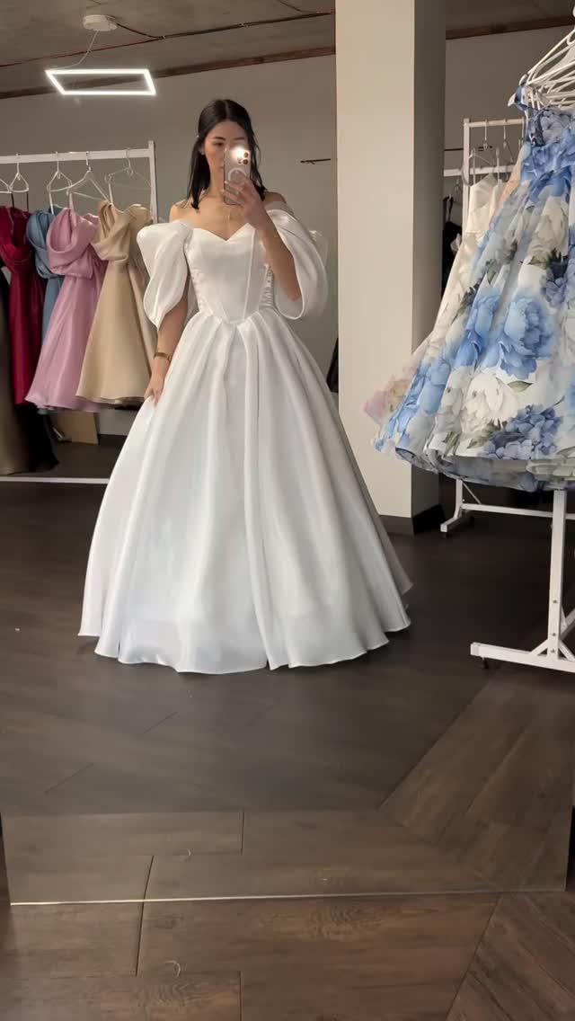 Off-the-Shoulder Puffy Sleeve Corset Ball Gown