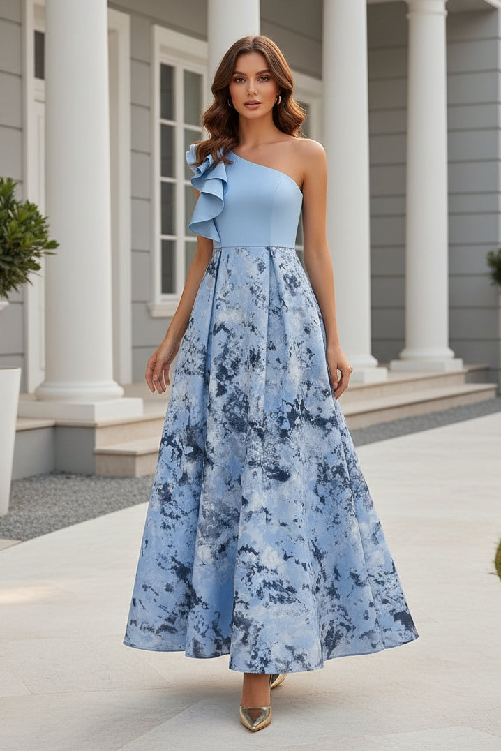 One-Shoulder Ruffled A-Line Evening Dress