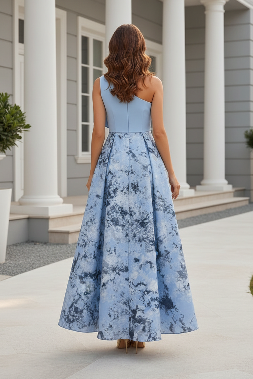 One-Shoulder Ruffled A-Line Evening Dress