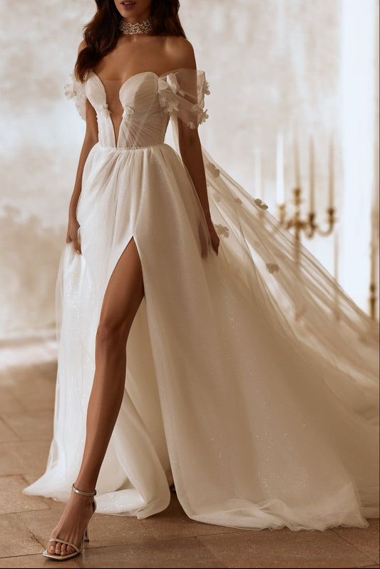 Off-Shoulder Floral A-Line Bridal Gown