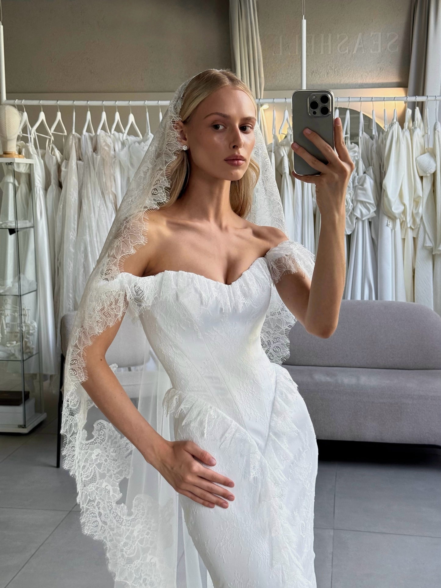 Off-the-Shoulder Corset Mermaid Wedding Dress with Slit