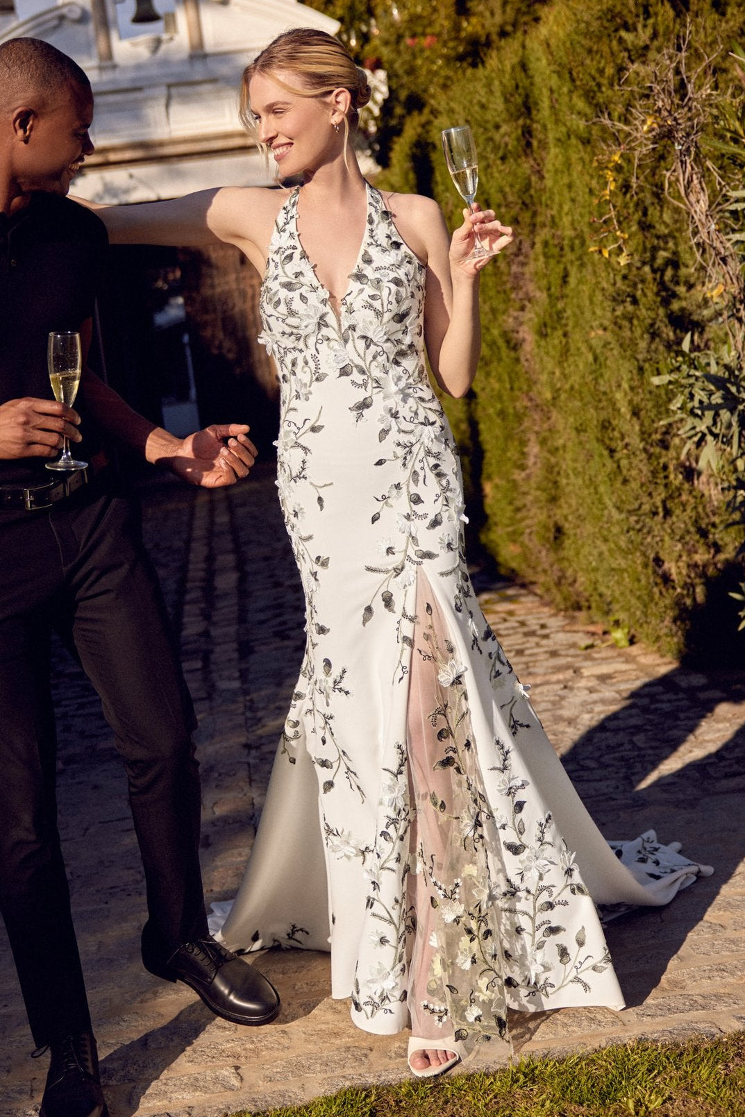 Floral Halter Fit-and-Flare Wedding Dress