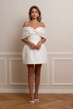 Off-the-Shoulder Jacquard Mini Wedding Dress