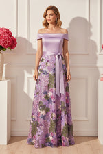 Off-the-Shoulder Floral Embroidered A-Line Gown