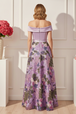 Off-the-Shoulder Floral Embroidered A-Line Gown