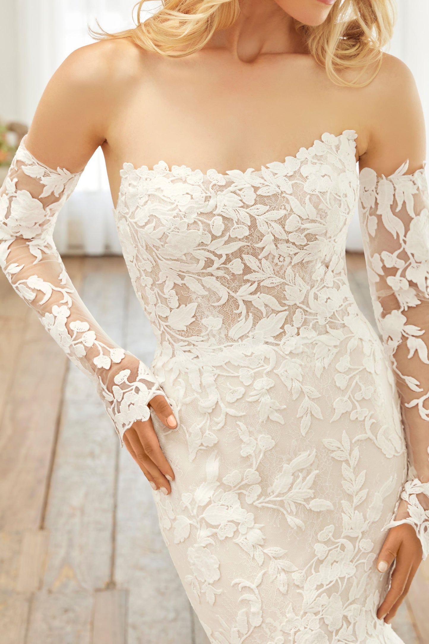 Strapless Lace Mermaid Wedding Dress with Sleeves