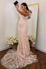 Sequined Mermaid Gown with 3D Floral Train