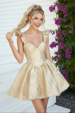Metallic Jacquard Ruffle Strap Mini Dress
