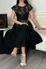 Embroidered Cap Sleeve Midi Dress