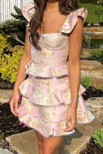 Tiered Metallic Jacquard Mini Dress