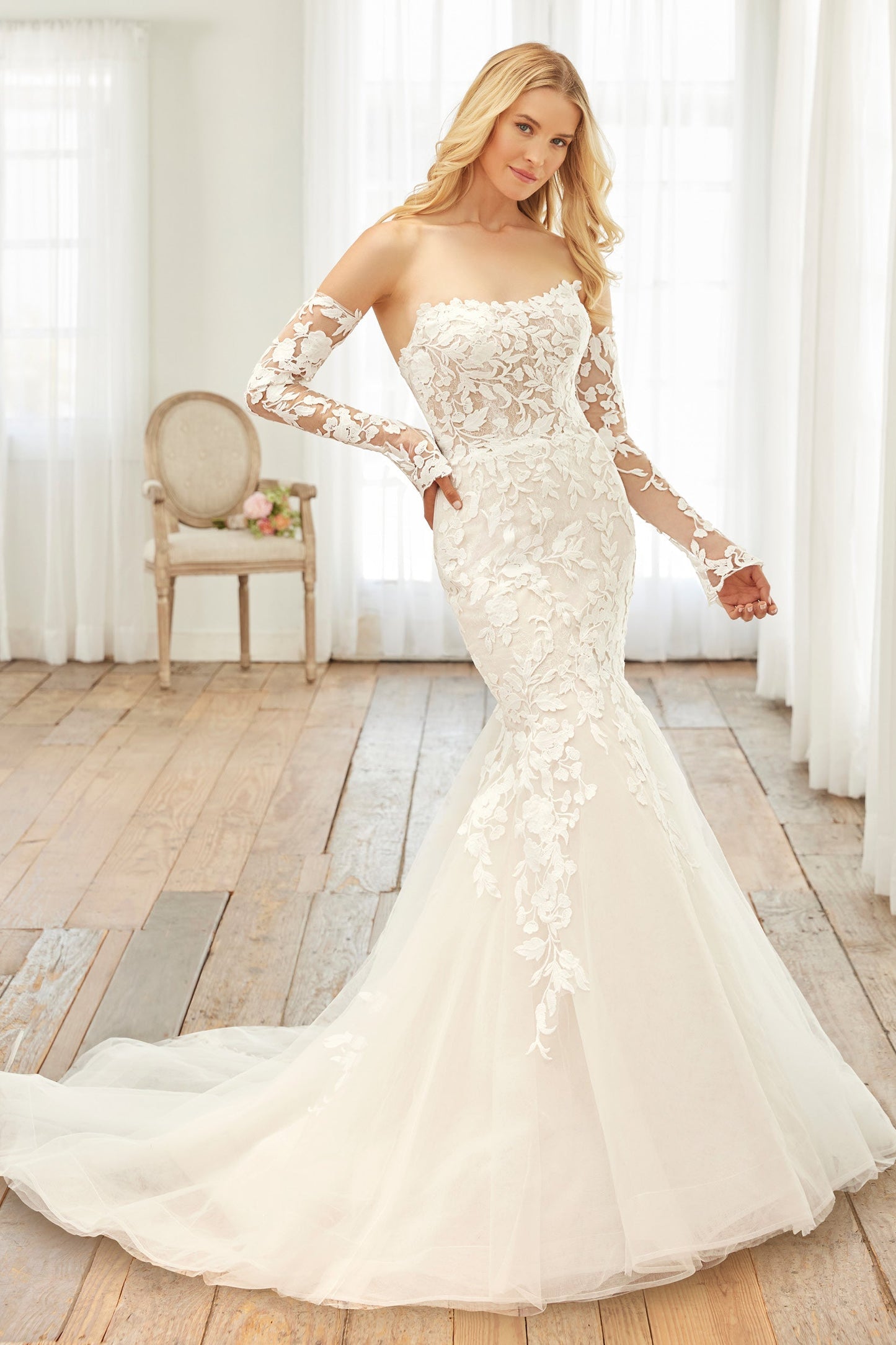 Strapless Lace Mermaid Wedding Dress with Sleeves